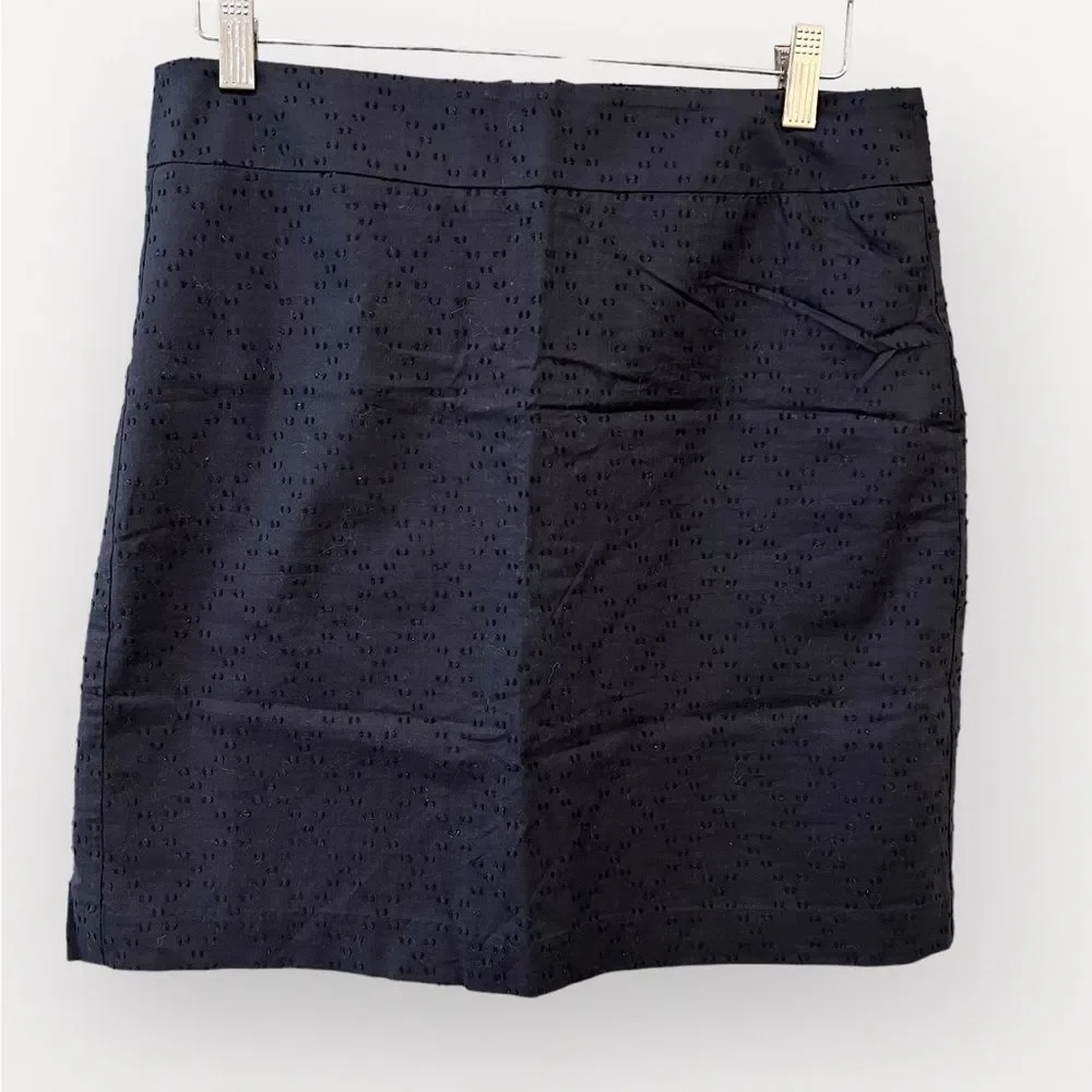 Loft Mini Skirt Skirt Polka Dot Texture Womens Sz. 6 Petite Black Zip Preppy - Picture 1 of 7
